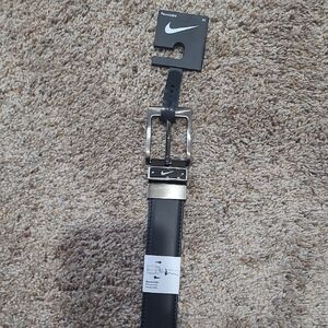 Nike Men's Black Leather Reversible Belt with Silver Buckle